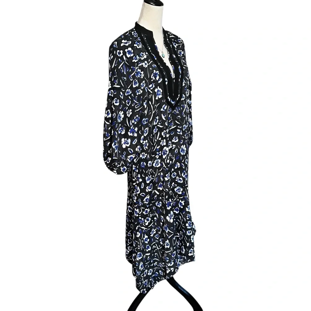Tory‎ Burch Puff Sleeve Handkerchief Floral Tunic Asymmetric Midi Dress Small